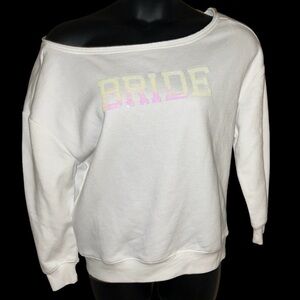 BLING IRIDESCENT SEQUINS “BRIDE” WHITE OFF THE SHOULDER SWEATSHIRT NWOT SMALL